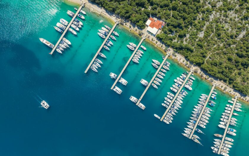 Top view of yachts in Rogoznica, Croatia